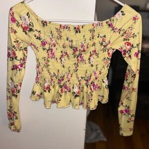 Polly & Esther Yellow Floral Smocked Blouse